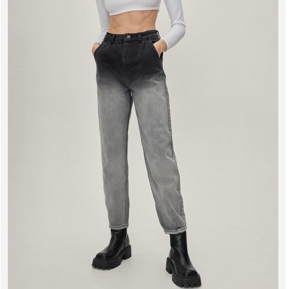 Nasty Gal Womens‎ Y2K Ombre Mom Jeans High Rise Size 2 Black Grey Tapered Denim